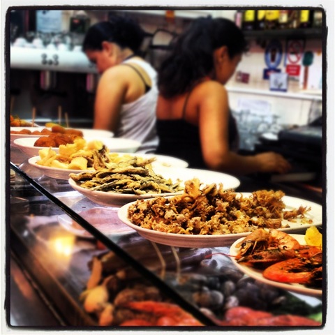 seafood tapas at la Boqueria