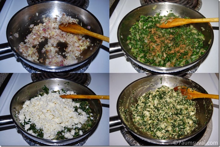 Spinach paneer stuffing process