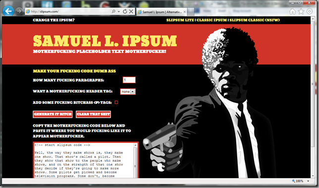 Samuel L. Ipsum site screenshot