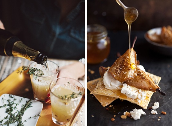 Pear Nectar & Thyme Mimosa & Dukkah Baked Pears with Goats Cheese and Honey