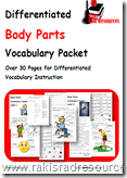Differentiated Vocabulary Packet to Teach Body Parts to Your English Language Learners