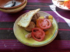 Potatoes and fried cheese for dinner on Isla Amantani on Lake Titicaca.