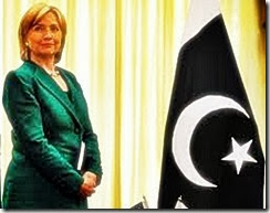 Hillary Clinton next to Pakistan Flag - Crescent Moon & Star