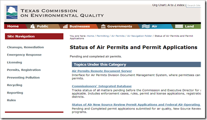 TCEQ Texas Commission of Environmental Quality Status of Air Permits and Applications