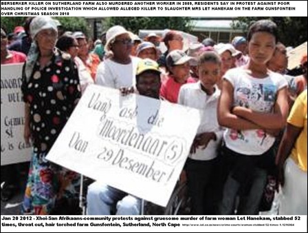 Afrikaansspeaking KhoiSan community in Northern Cape protesting against psycho killer of Mrs Let Hanekam 41 Jan202012