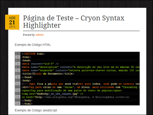 Plugin Syntax Highlighter para o WordPress - Visual Dicas