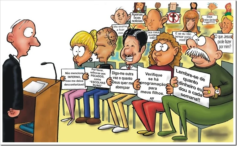 Cartoon Pregador x igreja