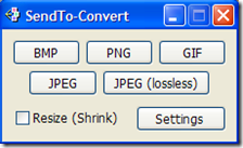 SendTo-Convert finestra per la scelta del formato di conversione