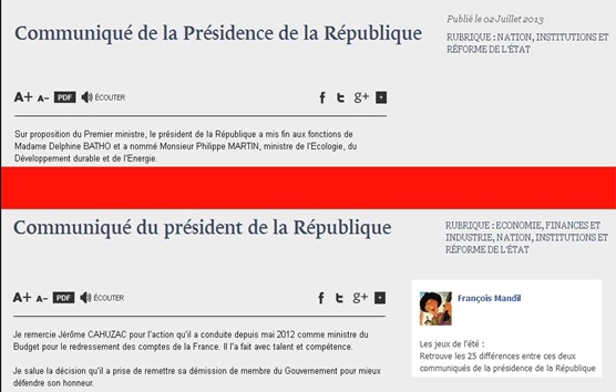 comunicats comparats de la presidéncia Hollande
