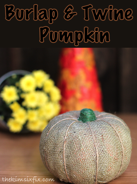 Burlap and twine pumpkin made with Mod Podge and a Dollar Store pumpkin 
