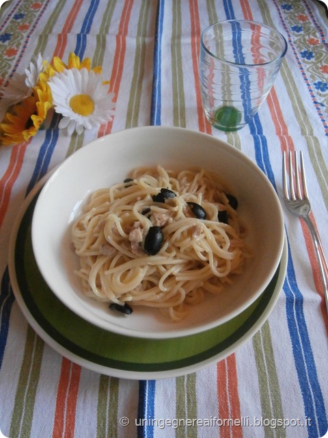 spaghetti tonno tuna limone lemon olive nere black olives risottati ricetta veloce