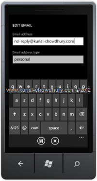 Screenshot 2 : How to Save Email Address in WP7 using the SaveEmailAddressTask?