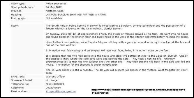 VAN WYK TICKY NORTH CAPE FARM ATTACK WOLWAS LOXTON FARM ATTACK SUNDAY MAY 13 2012