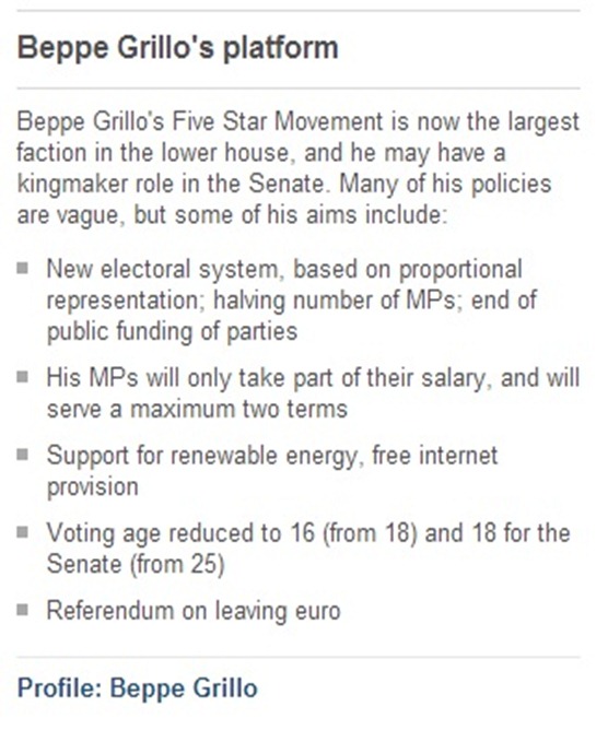 Lo programa de Beppe Grillo segon la BBC