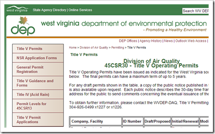 West Virginia Department of Environmental Protection Title V Permits