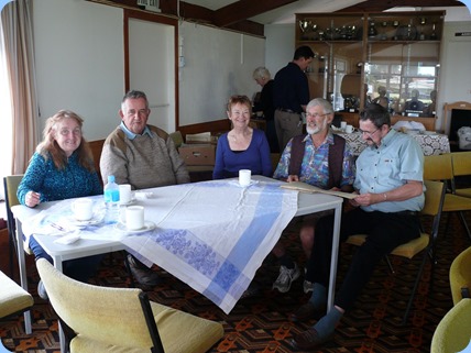 Members and guests enjoying the music on Coffee Day. Secretary, Delyse Whorwood, and Peter Littlejohn taking advantage of the time to sort out our sheet music for sale. Photo courtesy of Dennis Lyons.