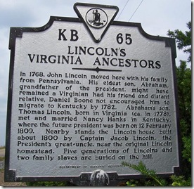 Lincoln's Virginia Ancestors Marker KB-65 Rockingham Co., VA
