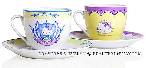CRABTREE & EVELYN  Rosewater, Lily, Wisteria, Lavender HELLO KITTY TEA SETS SUMMER 2012 LIMITED EDITION tea sets, tea cups and saucers, small plates, tea pot two-tier cake stand hello kitty crown marina bay sands paragon