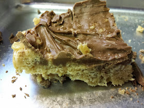 Scotcheroos is a gooey, rice krispy treat with peanut butter, chocolate, and butterscotch! 