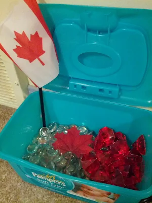 Materials used for Canada Day light box (or light table) activity from And Next Comes L