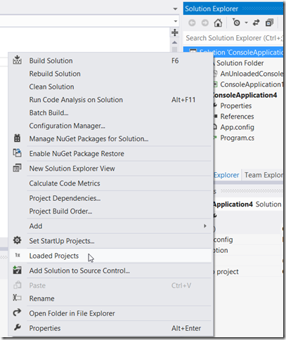 Solution context menu Solution context menu