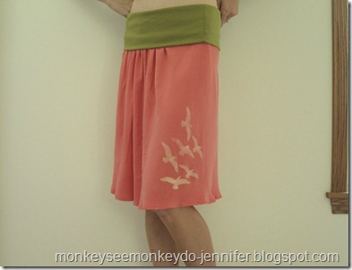 updated yoga skirt with freezer paper stenciled birds (11)