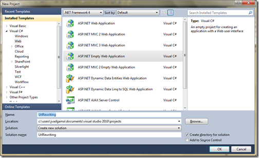Add new project for URL rewriting in asp.net 4.0