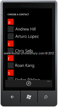 Screenshot 1 : How to Retrieve Phone Number from Contacts in WP7 using the PhoneNumberChooserTask?