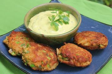 Wasabi Cilantro Aioli with Ginger Crab Cakes