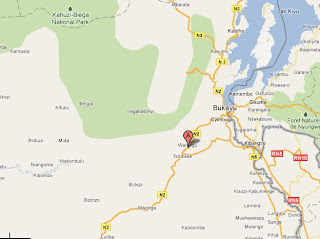 Le point A en rouge, le territoire de Walungu dans la province du Sud-Kivu (RDC), localisé sur Google Map