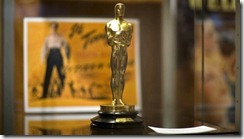 Gold-plated 1941 Oscar statuette on a black lacquered stone (pre-World War II) base, with rectangular brass plaque on the front that reads: Academy First Award | to  Orson Welles | For Best Writing Original Screenplay of |"Citizen Kane" is being auctioned off at Sotheby's in
New York, U.S., Dec. 11, 2007 Photographer: Robert Caplin/Bloomberg News
