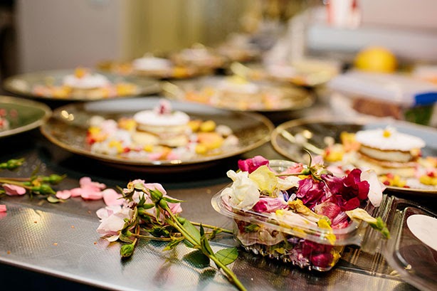 Edible flowers ready for the amazing dessert of Passionfruit mascarpone on tuile with tropical fruit, prepared by Foodish using produce from Fyshwick Fresh Food Market. HerCanberraDinner165.jpg