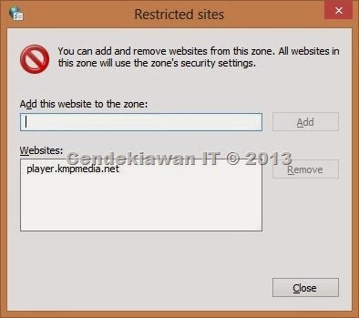 Internet Option - Security Tab - Restricted sites - Add