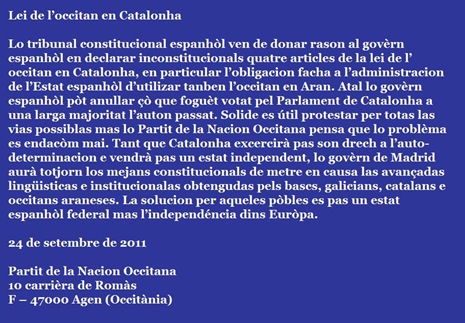 comunicat del PNO lei der occitan aranés en Aran