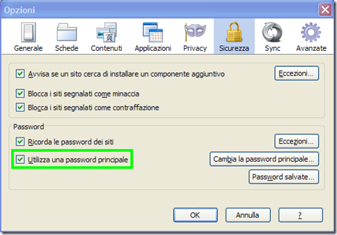 Firefox Utilizza una password principale