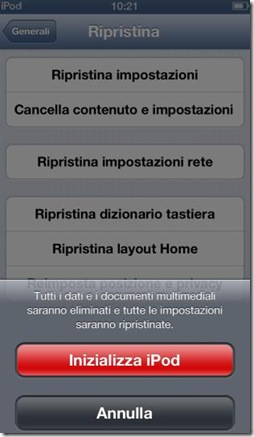 Pulsante Inizializza iPod/iPad/iPhone