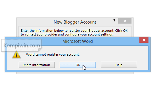 word cannot register your account