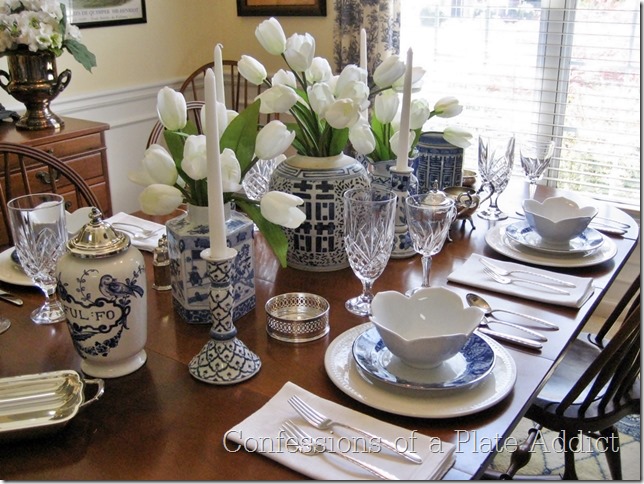 CONFESSIONS OF A PLATE ADDICT Tablescape in Blue and White