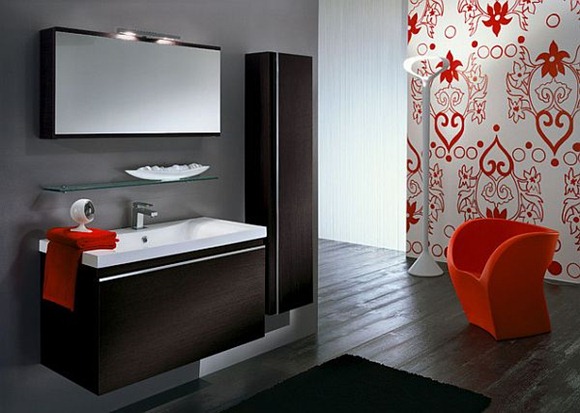 diseños de baños en tonos color naranja