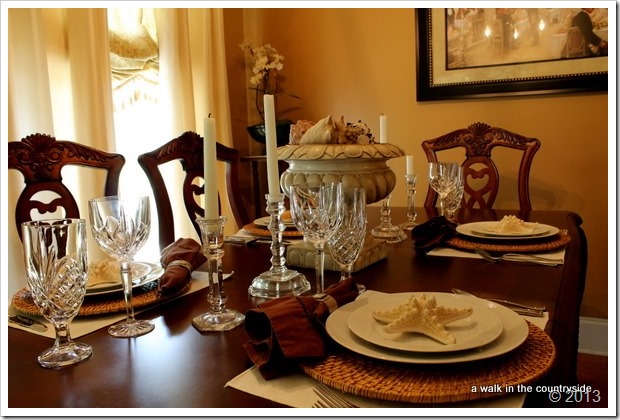 natural elements - elegant table with brown, white and seashells