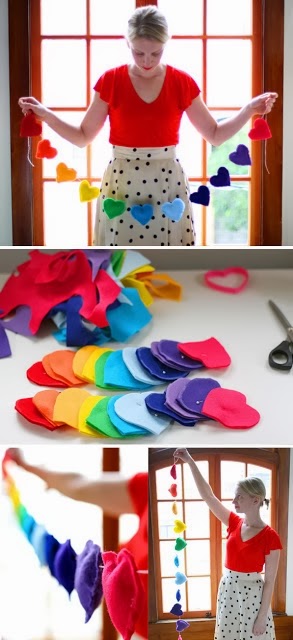 Decoración con corazones de fieltro. ¿Una idea muy colorista!