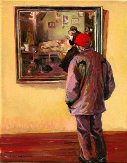 At the museum- man in the red cap