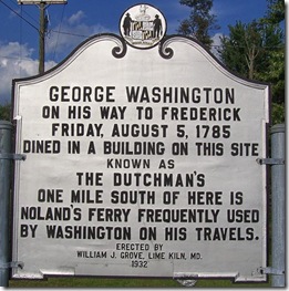 George Washington dined at The Dutchman, Frederick Co., MD