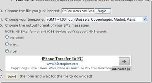 Servizio internet per esportare in un documento gli SMS inviati e ricevuti su iPhone
