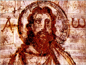 c0 an early portrait of Jesus from the catacombs; from http://www.religionfacts.com/christianity/history/jesus.htm