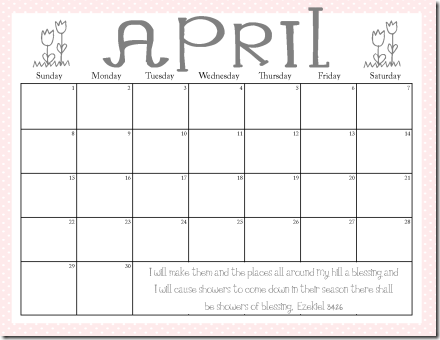 Calendar April 2012 pink and grey
