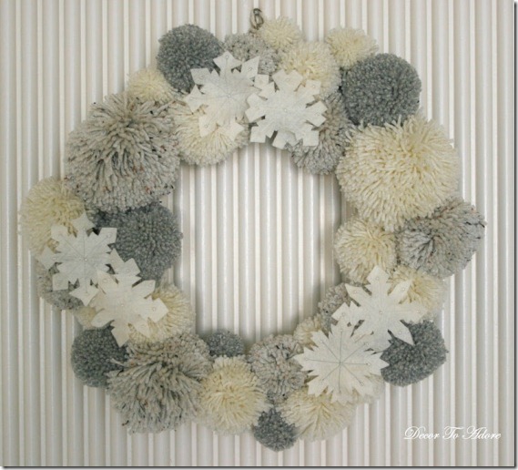 Winter wreath--White yarn pom pom wreath