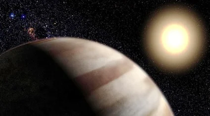 ilustração do exoplaneta Tau Boötis b ao redor de sua estrela