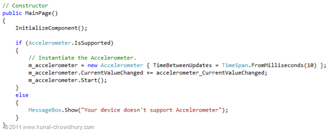 WP7.1 Demo - Accelerometer - Create Instance