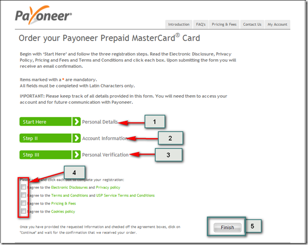 Payoneer card order